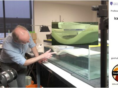 Professor John Wheeler demonstrates what happens to the earth when an ice sheet melts