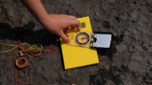 Hand on compass clinometer