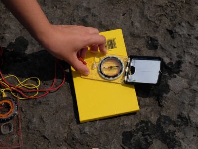 Hand on compass clinometer